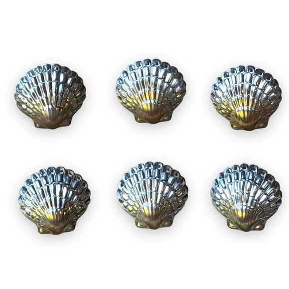 VTG Mid Century Clam Shell Silver Tone Metal Molds Set of 6 Baking Art Crafts - Picture 2 of 5